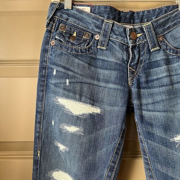 True Religion Jeans Women’s 26 Disco Billy Big T Flap Pockets Distressed - Picture 13 of 13